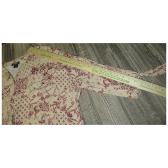 Daytrip Womens Small Tie Slv Top Taupe Burgundy Fairy Grunge Cottage Core Boho - Picture 10 of 13